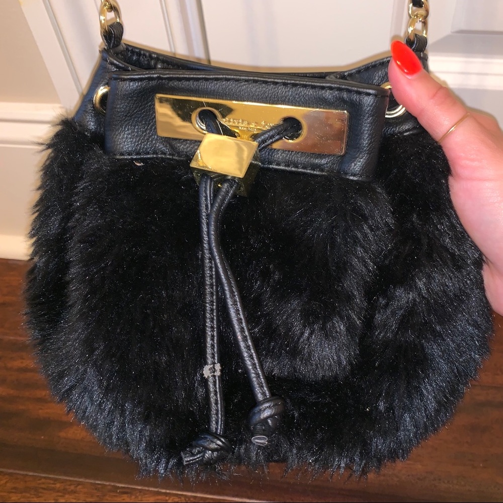 Fuzzy drawstring pouch crossbody purse